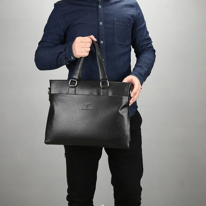 Men's business briefcase large horizontal square synthetic leather black zip closure 12-inch laptop bag