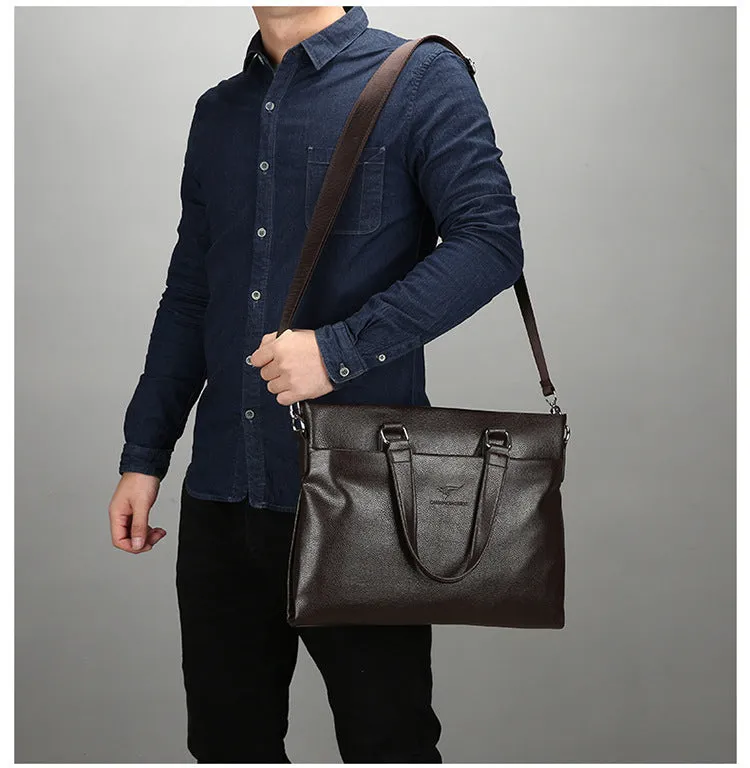 Men's business briefcase large horizontal square synthetic leather black zip closure 12-inch laptop bag