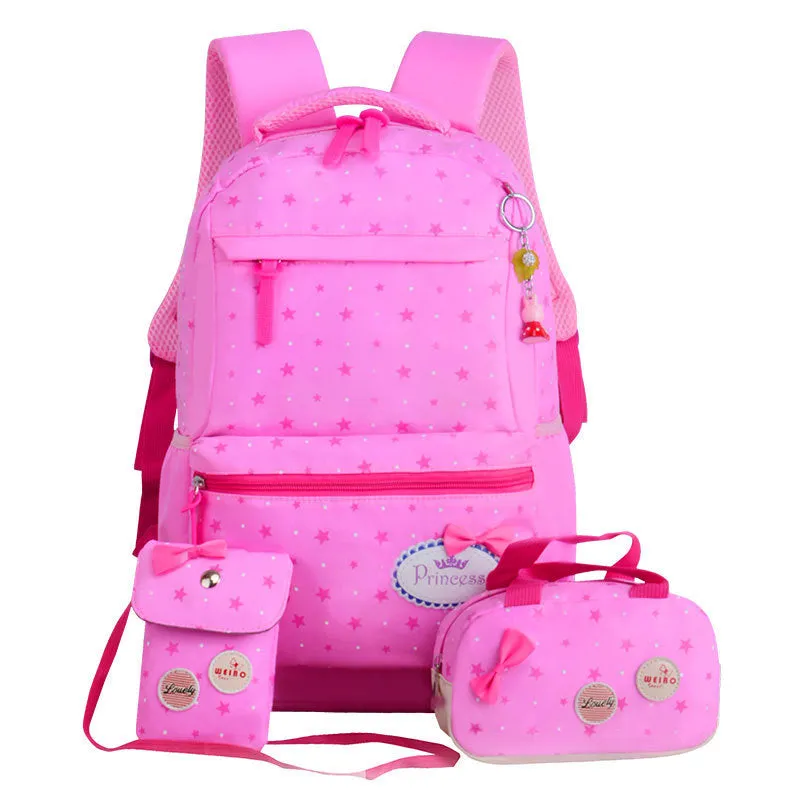Korean-style children's schoolbag backpack set in blue with two small bags for girls grades 3-5