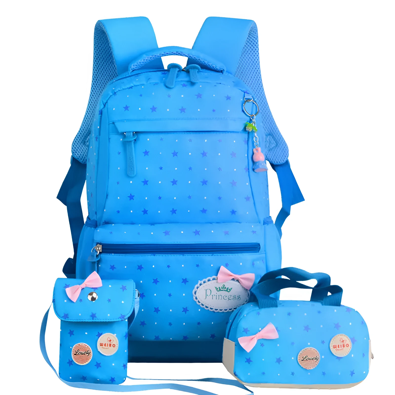 Korean-style children's schoolbag backpack set in blue with two small bags for girls grades 3-5