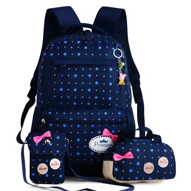 Korean-style children's schoolbag backpack set in blue with two small bags for girls grades 3-5