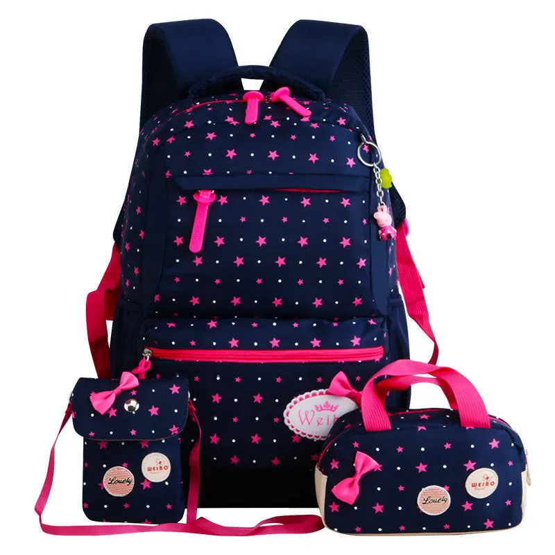 Korean-style children's schoolbag backpack set in blue with two small bags for girls grades 3-5
