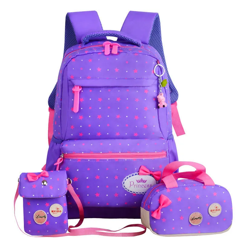 Korean-style children's schoolbag backpack set in blue with two small bags for girls grades 3-5