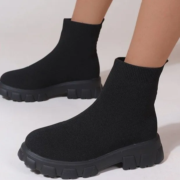 Women's low heel sock boots in pink, mesh upper, round toe, with 3-5 cm heel