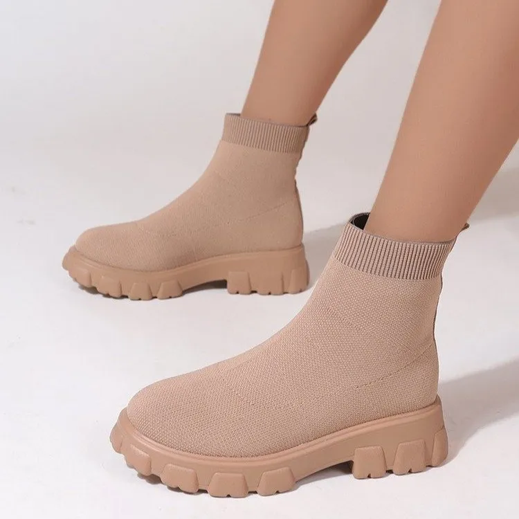 Women's low heel sock boots in pink, mesh upper, round toe, with 3-5 cm heel