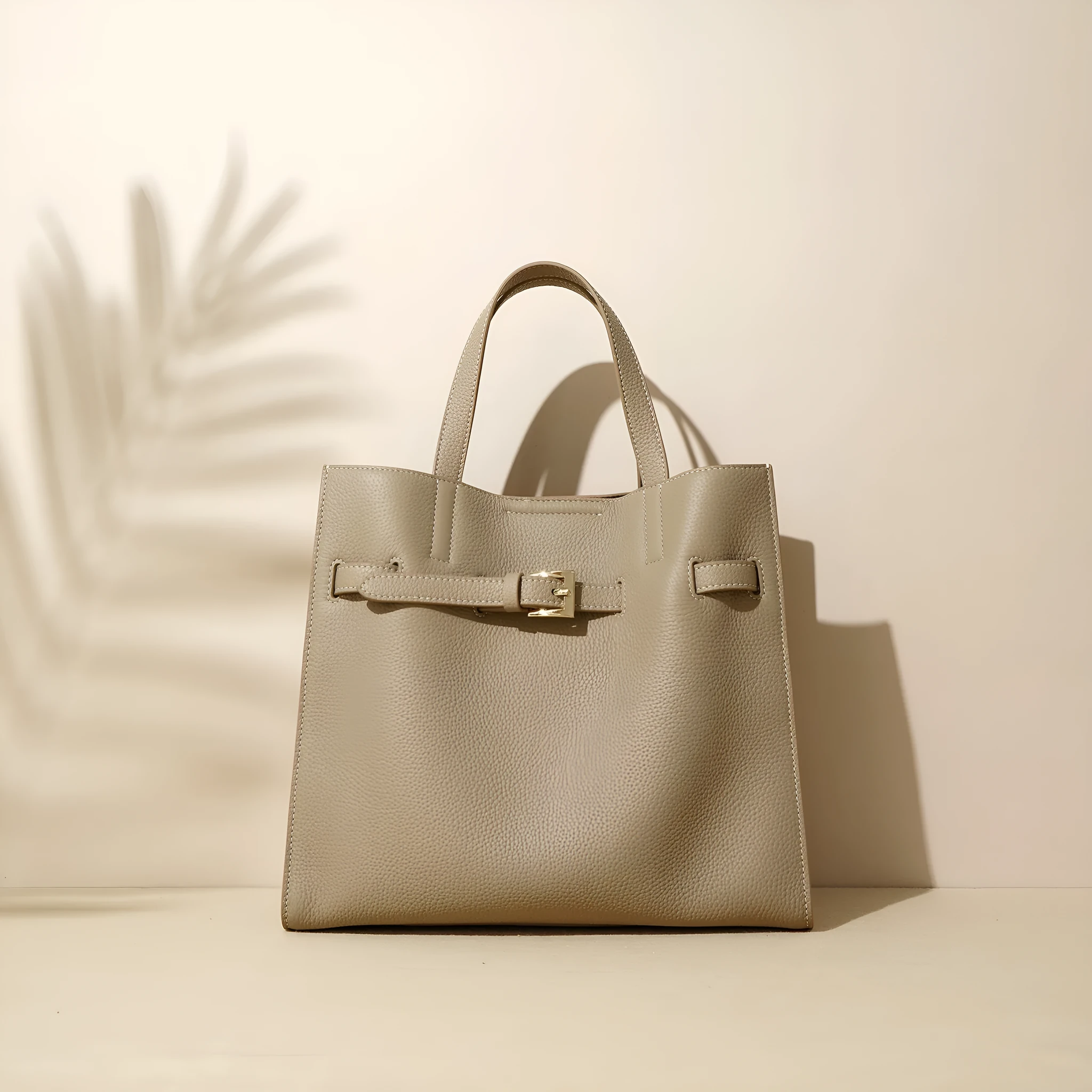 Genuine leather crossbody commuter bag in Toffee Gold with double shoulder straps and square vertical shape