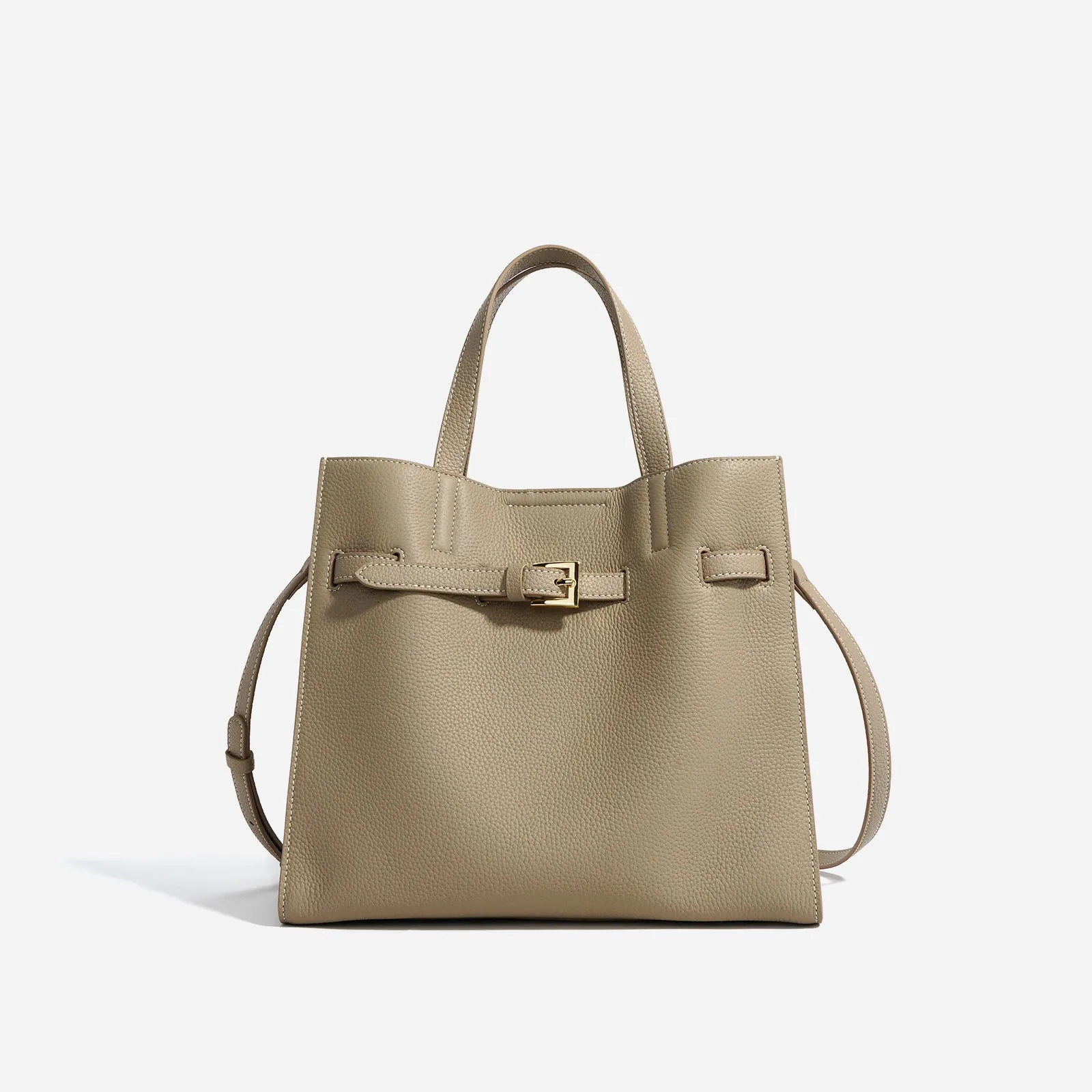 Genuine leather crossbody commuter bag in Toffee Gold with double shoulder straps and square vertical shape