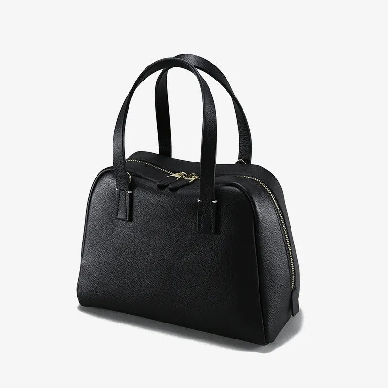 Genuine leather large capacity horizontal square crossbody handbag in biscuit colour with single shoulder strap