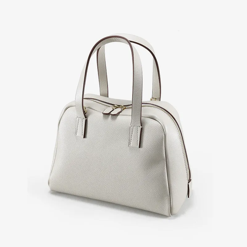 Genuine leather large capacity horizontal square crossbody handbag in biscuit colour with single shoulder strap
