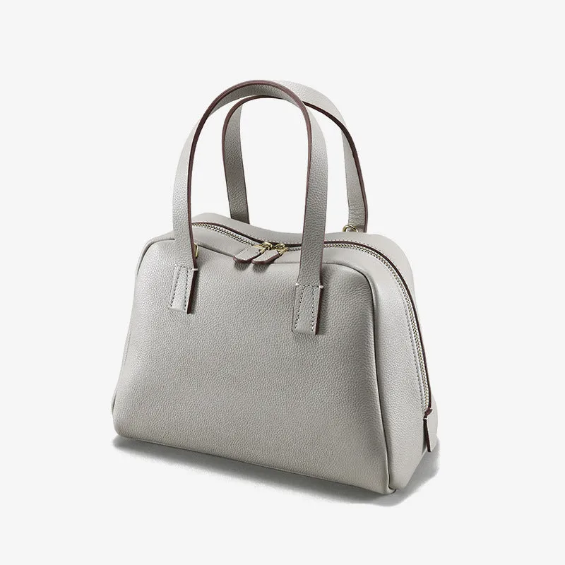 Genuine leather large capacity horizontal square crossbody handbag in biscuit colour with single shoulder strap