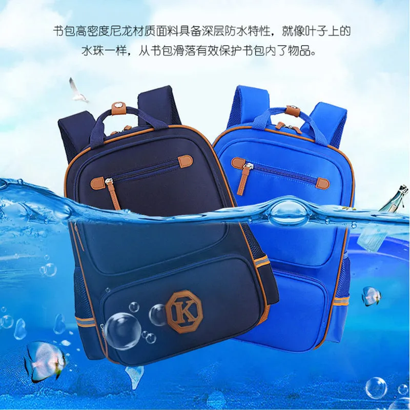 Children's schoolbag in black with English wind reducing design, multiple compartments, and adjustable straps