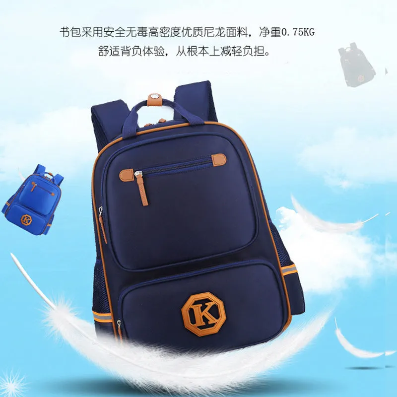 Children's schoolbag in black with English wind reducing design, multiple compartments, and adjustable straps