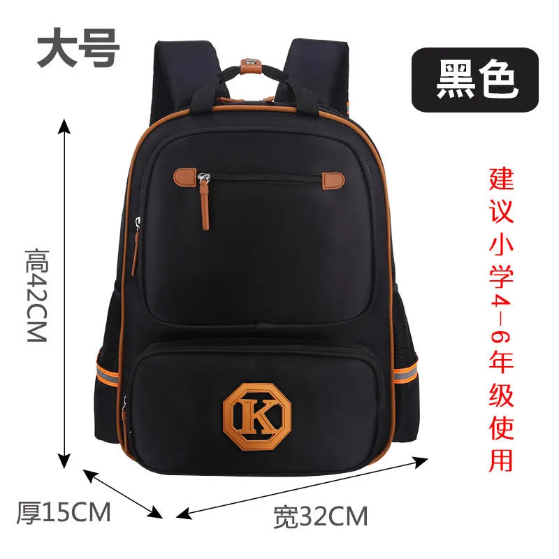 Children's schoolbag in black with English wind reducing design, multiple compartments, and adjustable straps