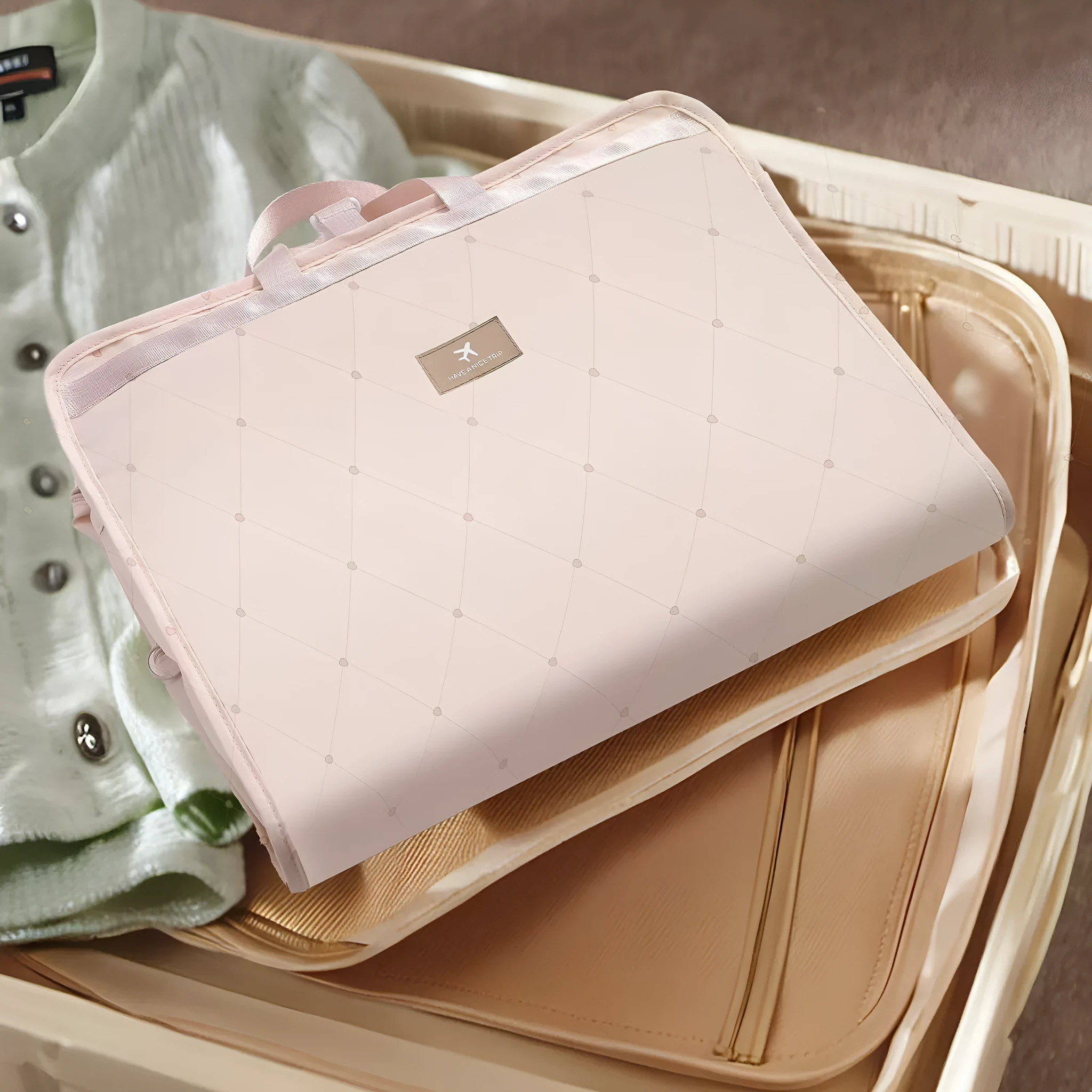 Foldable polyester travel storage hook bag in solid colour with hanging hook, unisex design