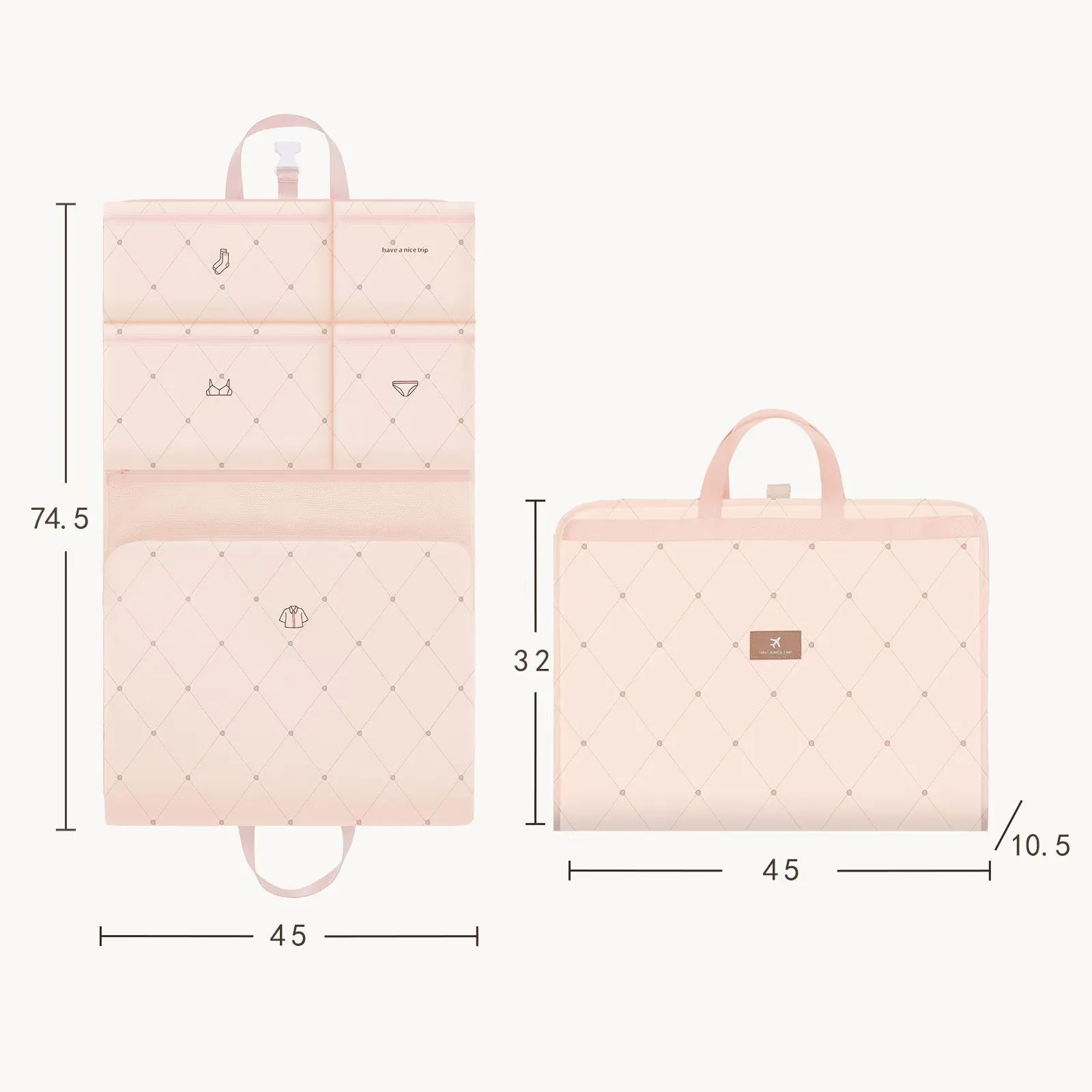 Foldable polyester travel storage hook bag in solid colour with hanging hook, unisex design