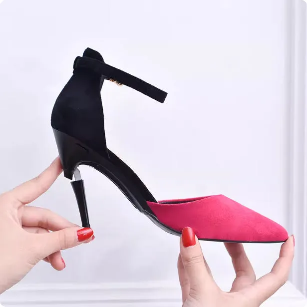 Foldable black PU driving shoes with rubber sole and buckle fastening for women