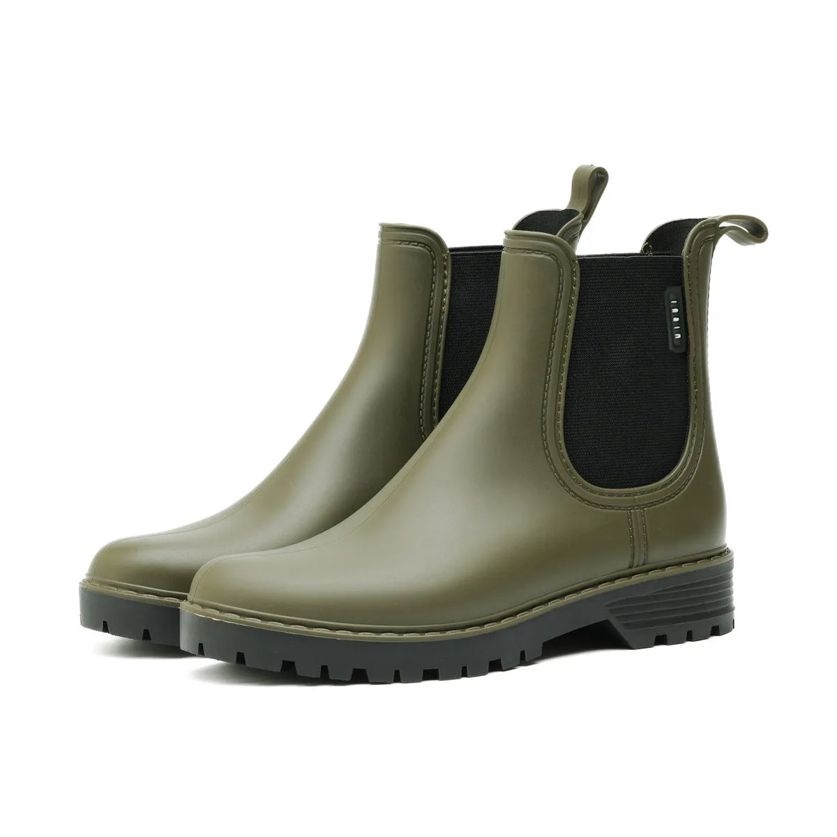 Ladies' short Chelsea non-slip lightweight rain boots in black PVC