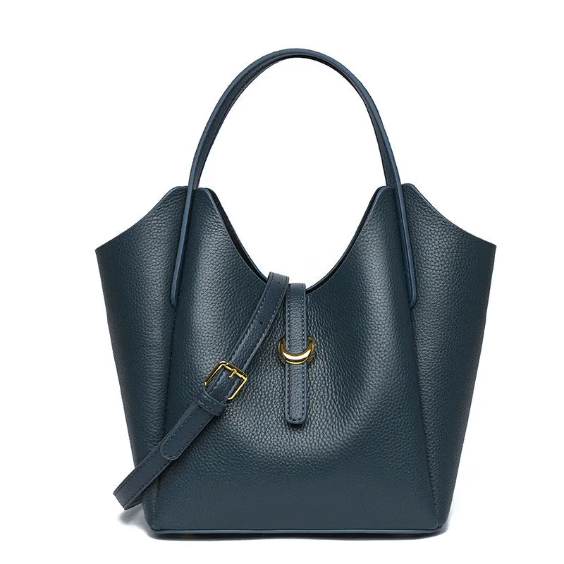 Genuine leather women's bucket bag with hand holding design in retro European American style