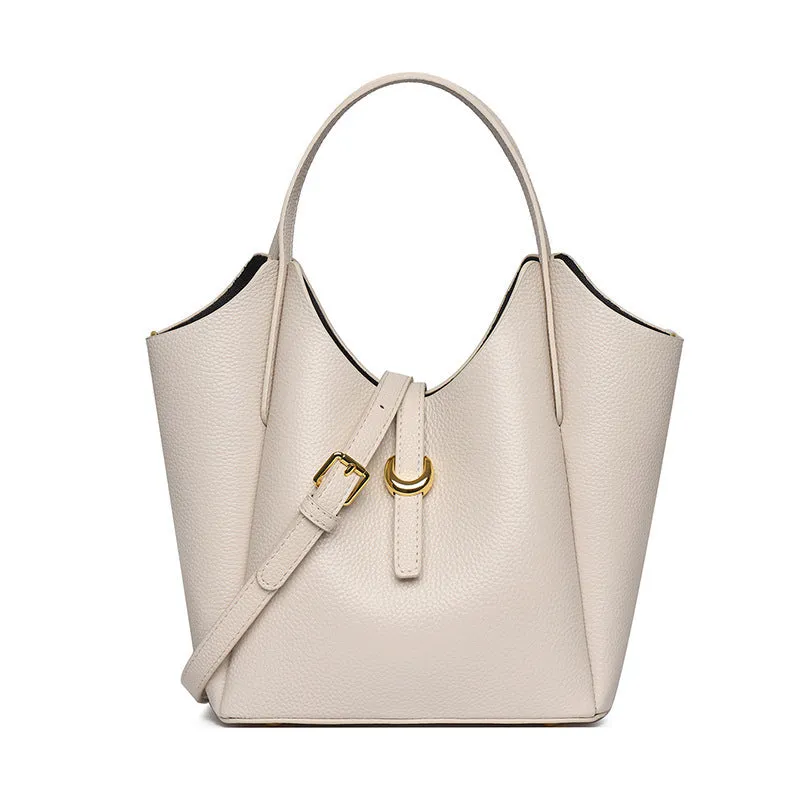 Genuine leather women's bucket bag with hand holding design in retro European American style