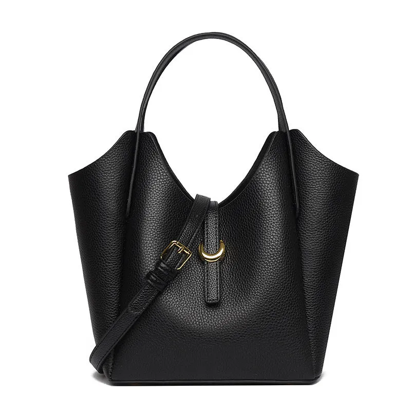Genuine leather women's bucket bag with hand holding design in retro European American style