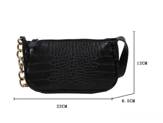 Retro women's shoulder baguette bag in PU leather with car suture detail and zipper closure