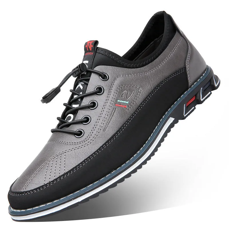 Genuine leather men's sports shoes black colour with vulcanised rubber sole and buckle closure