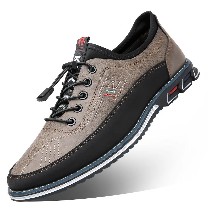 Genuine leather men's sports shoes black colour with vulcanised rubber sole and buckle closure