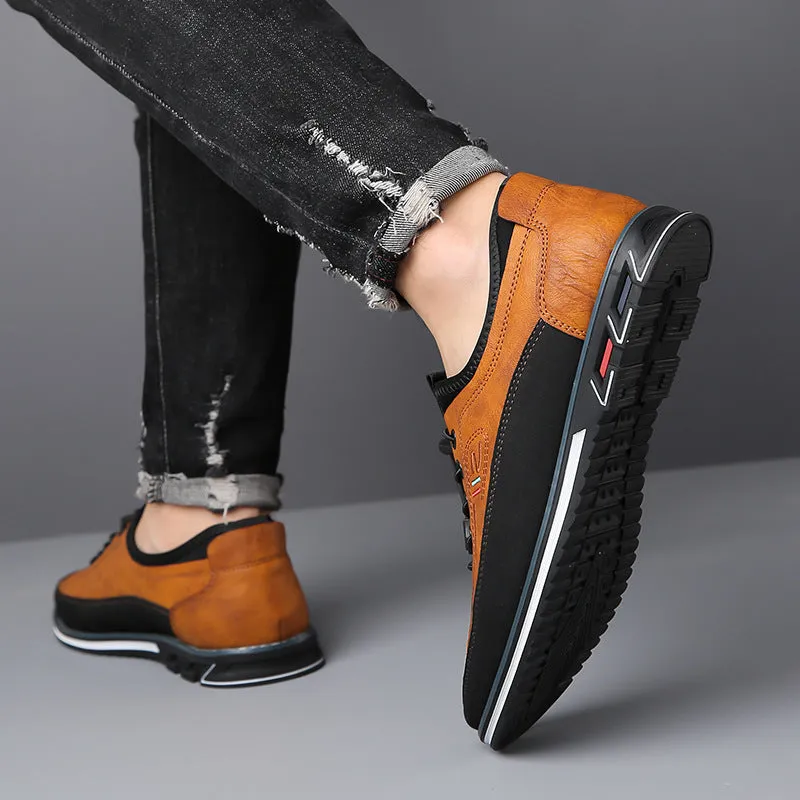 Genuine leather men's sports shoes black colour with vulcanised rubber sole and buckle closure