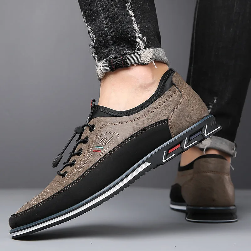 Genuine leather men's sports shoes black colour with vulcanised rubber sole and buckle closure