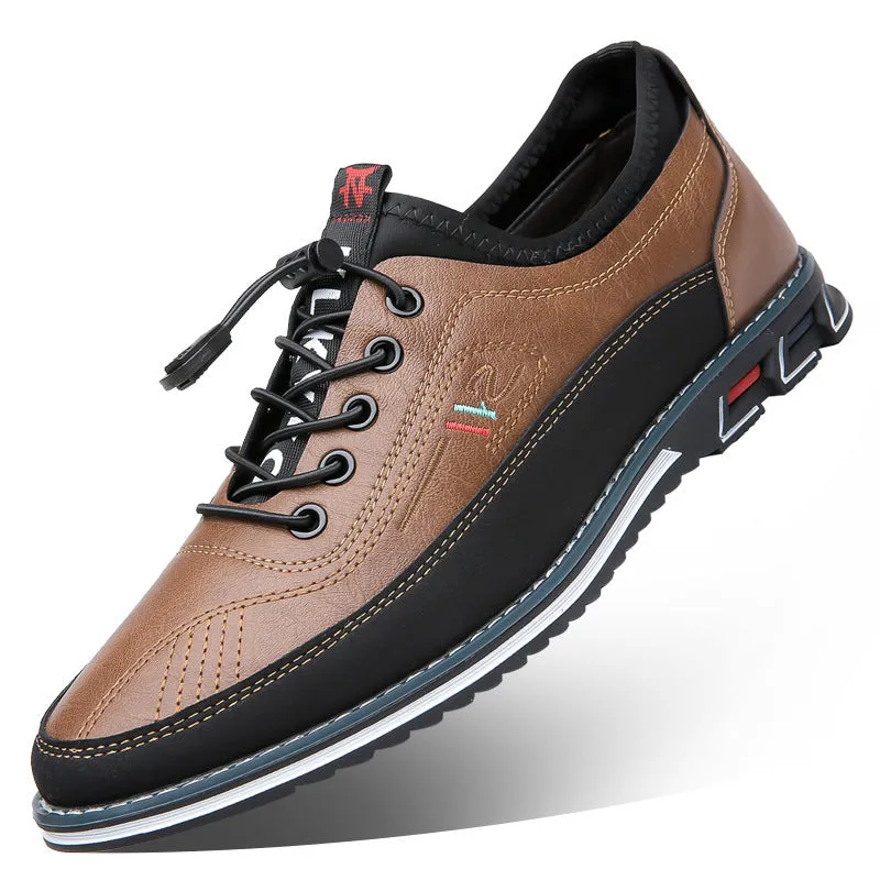 Genuine leather men's sports shoes black colour with vulcanised rubber sole and buckle closure