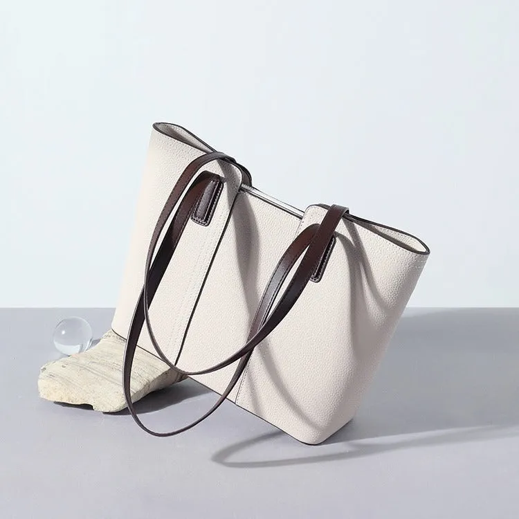 Women's genuine leather commuter shoulder bag in urban simplicity style with large capacity