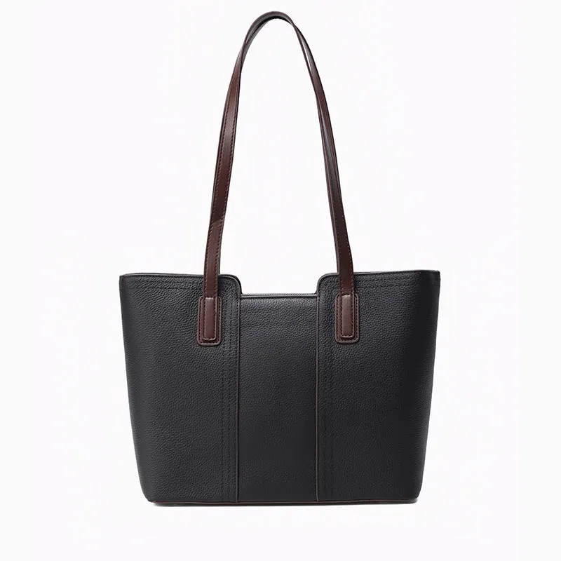 Women's genuine leather commuter shoulder bag in urban simplicity style with large capacity