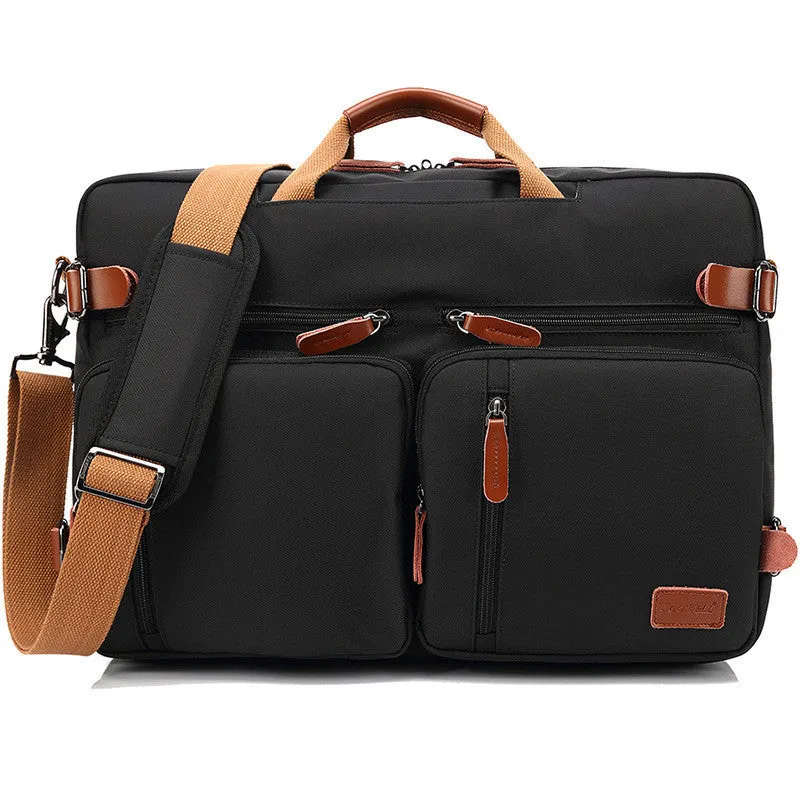 Business multi-functional backpack for men in nylon solid colour with letter pattern and soft handle