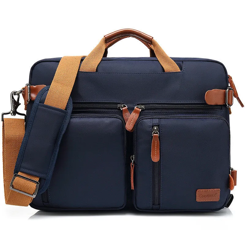 Business multi-functional backpack for men in nylon solid colour with letter pattern and soft handle