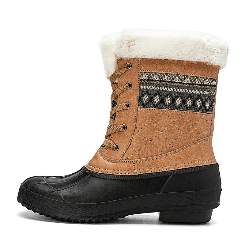 Women's winter high-top hiking shoes with velvet lining, non-slip rubber sole, in black colour block style