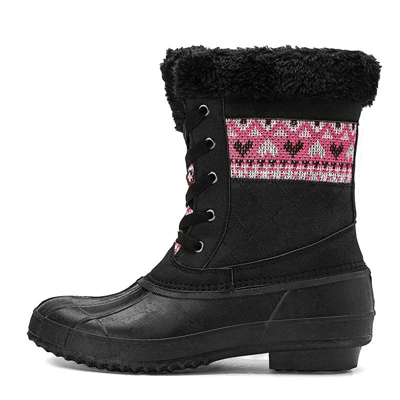 Women's winter high-top hiking shoes with velvet lining, non-slip rubber sole, in black colour block style