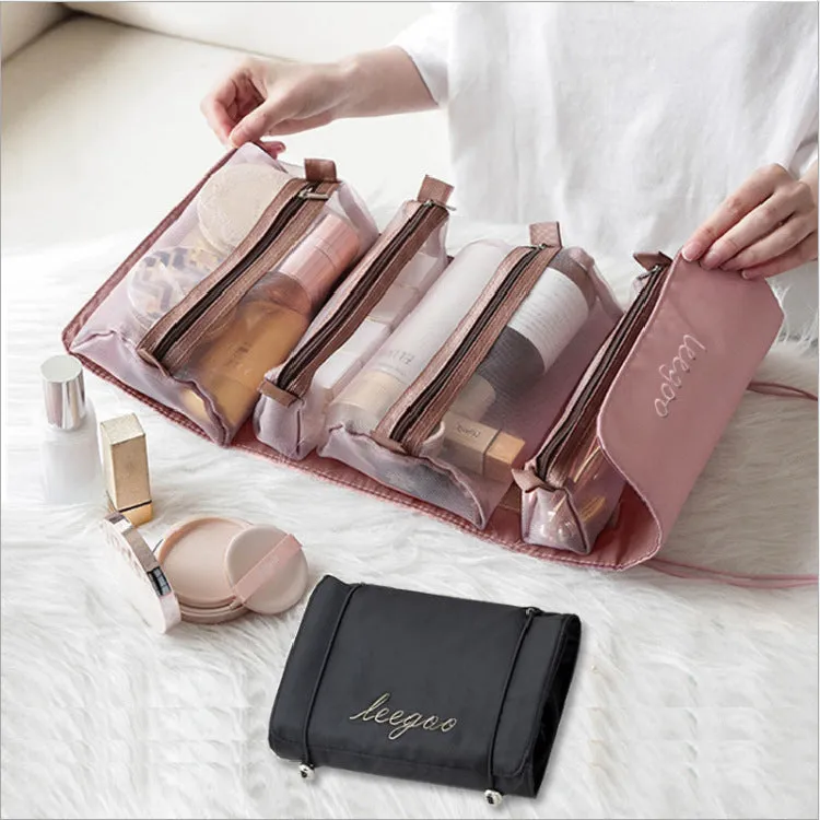 4pcs foldable cosmetic travel bag set in assorted colours made from polyester with zipper pockets