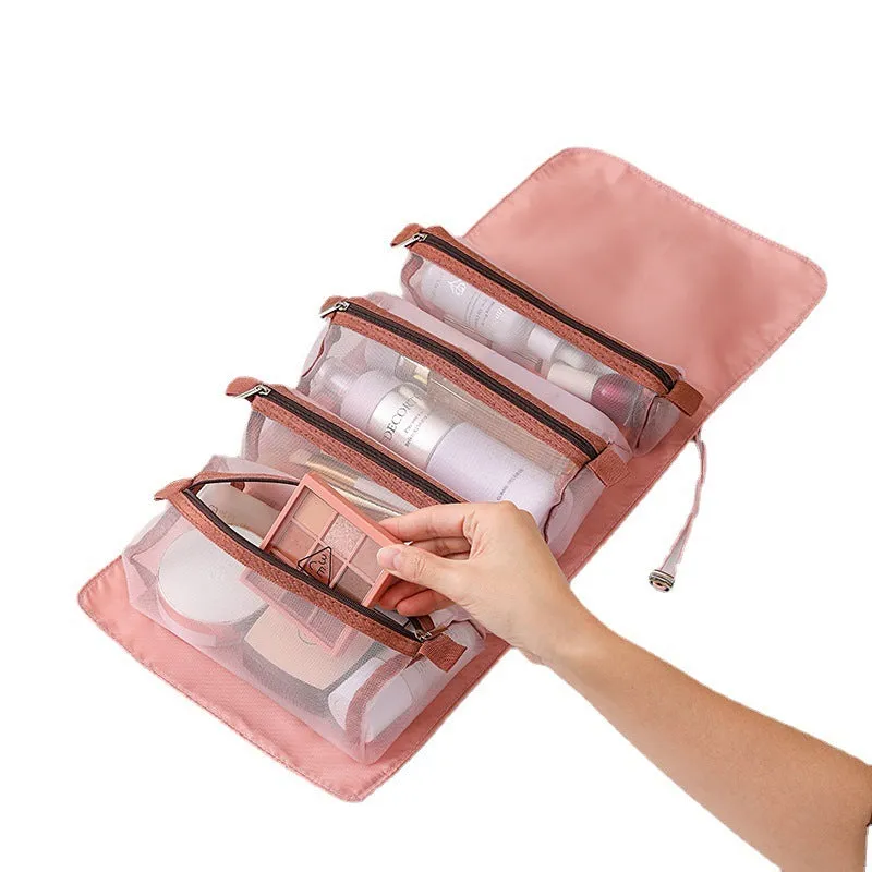 4pcs foldable cosmetic travel bag set in assorted colours made from polyester with zipper pockets