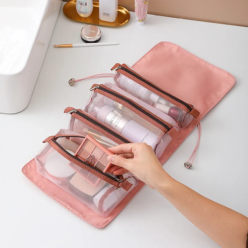 4pcs foldable cosmetic travel bag set in assorted colours made from polyester with zipper pockets