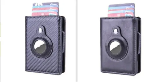 Automatic PU leather card wallet in Crazy Horse finish with anti-lost feature, card slots, and slim profile