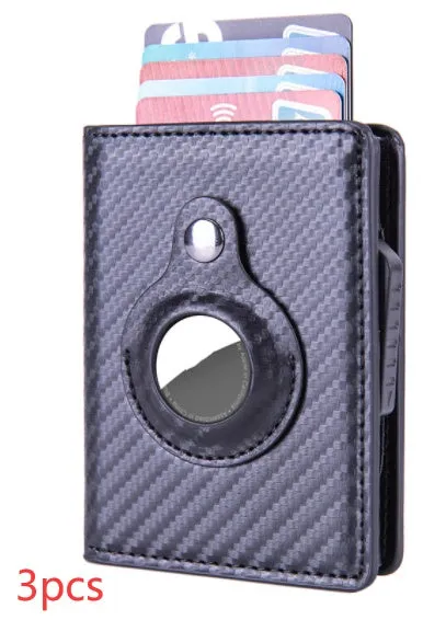Automatic PU leather card wallet in Crazy Horse finish with anti-lost feature, card slots, and slim profile