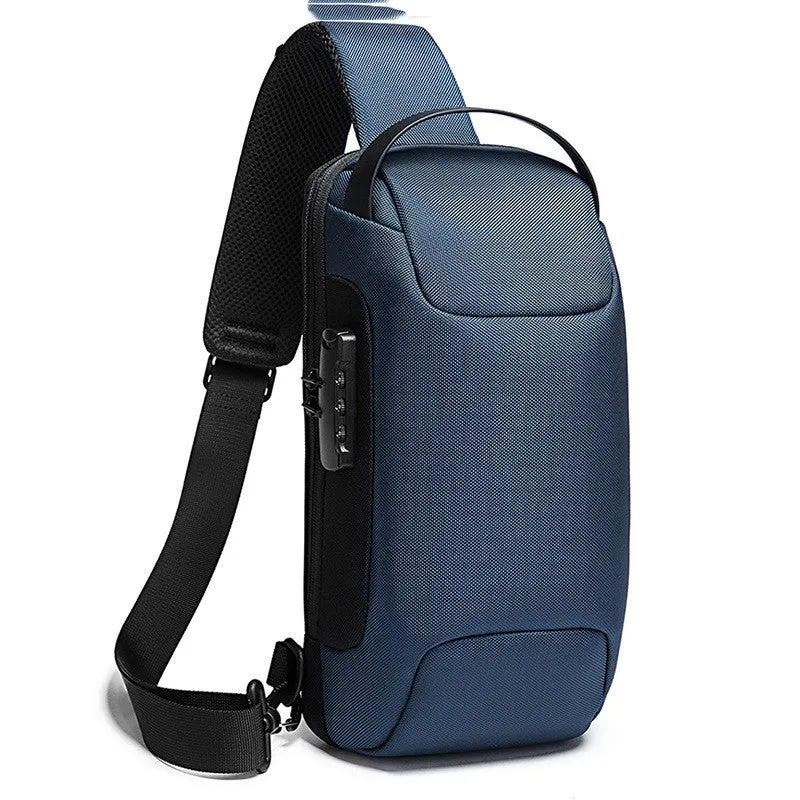 Men's cross-body bag waterproof Oxford fabric in black, compact 18x10x34cm sling bag