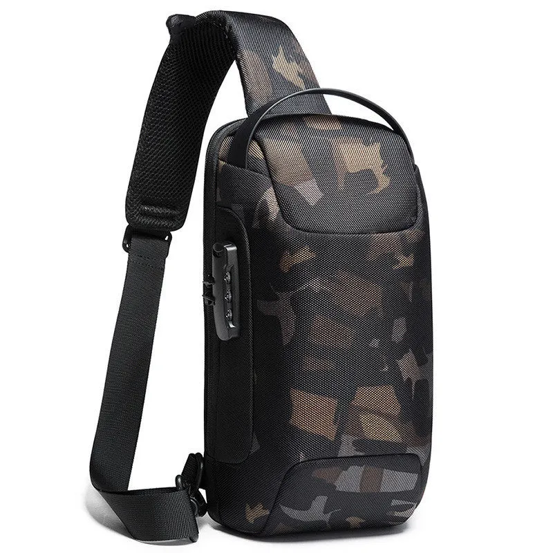 Men's cross-body bag waterproof Oxford fabric in black, compact 18x10x34cm sling bag