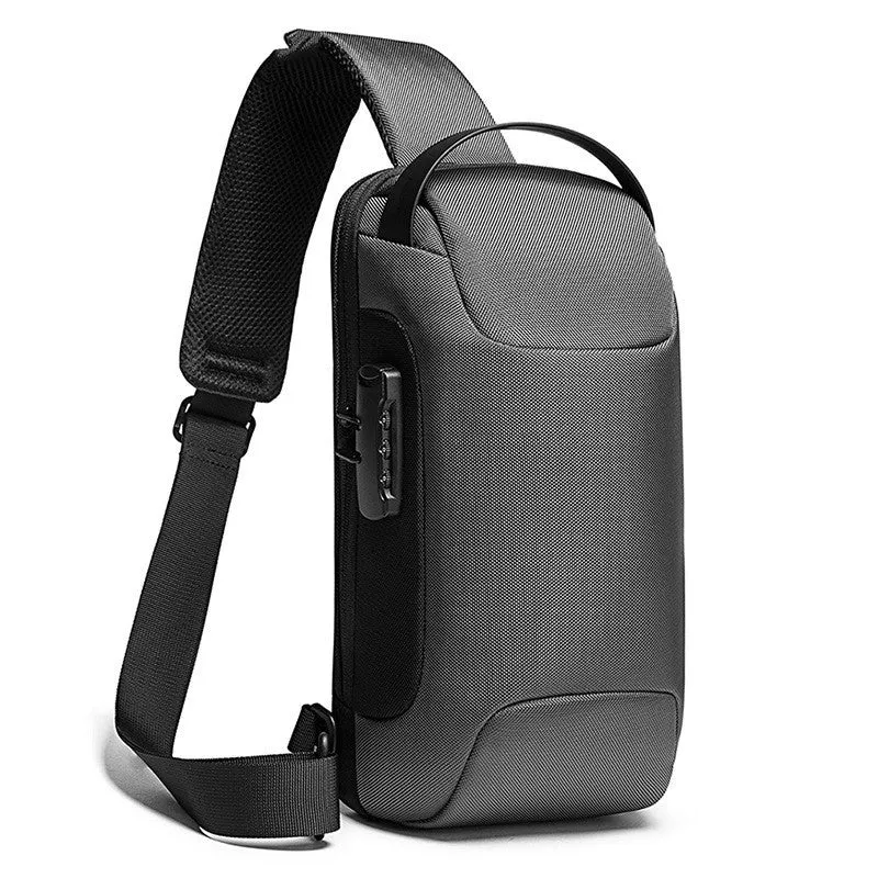 Men's cross-body bag waterproof Oxford fabric in black, compact 18x10x34cm sling bag