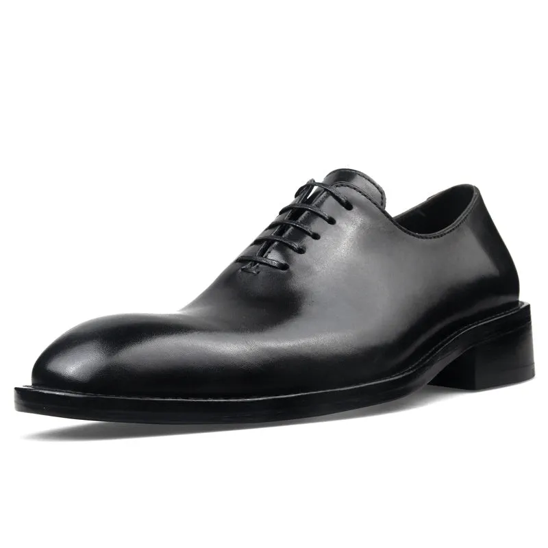 Shoesmen's handmade black formal leather oxfords with lace-up closure and round toe, genuine cowhide upper