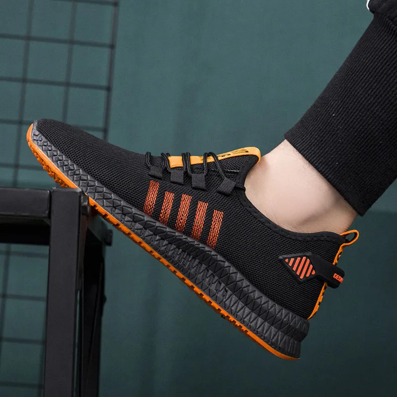 Men's summer casual low-top running shoes in black with front tie lace-up closure, sizes 39-44