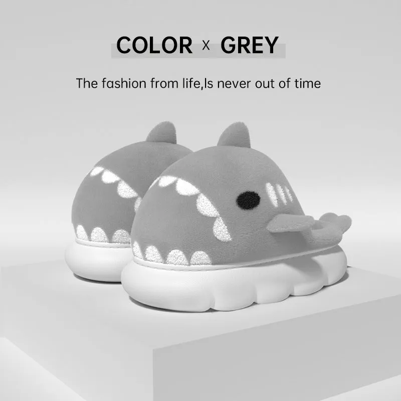 Shark slippers warm winter house shoes with suede upper and anti-skid sole