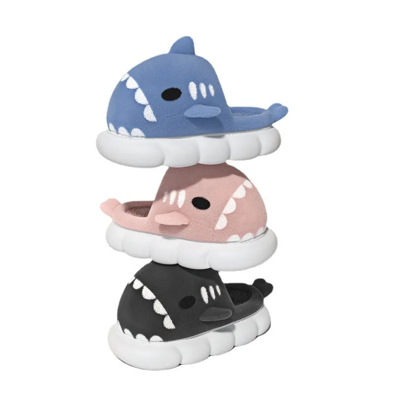 Shark slippers warm winter house shoes with suede upper and anti-skid sole