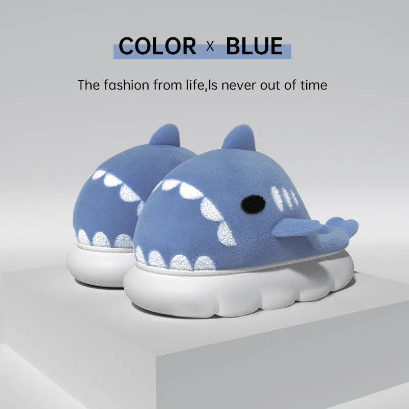 Shark slippers warm winter house shoes with suede upper and anti-skid sole