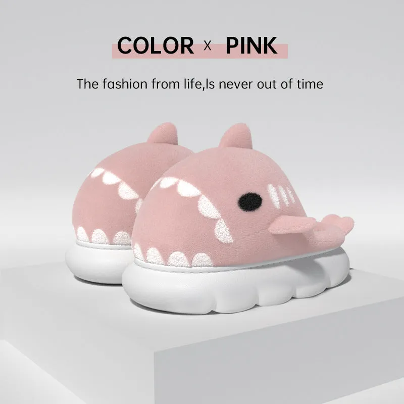 Shark slippers warm winter house shoes with suede upper and anti-skid sole